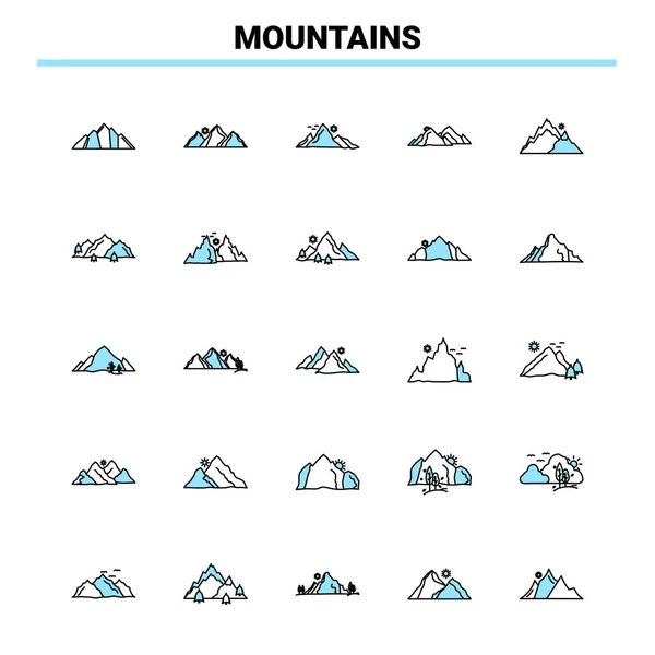 Montanhas Ícone Preto Azul Set Design Ícone Criativo Modelo Logotipo — Vetor de Stock