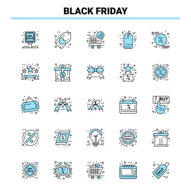 25 Black Friday Black and Blue ikon seti. Yaratıcı Simge Tasarımı