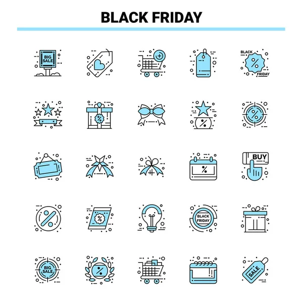 25 Black Friday Ensemble d'icônes noir et bleu. Icône créative concevoir un — Image vectorielle