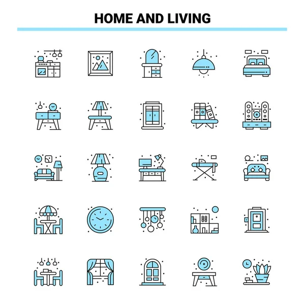 Home Living Black Blue Icon Set Design Ícone Criativo Modelo — Vetor de Stock