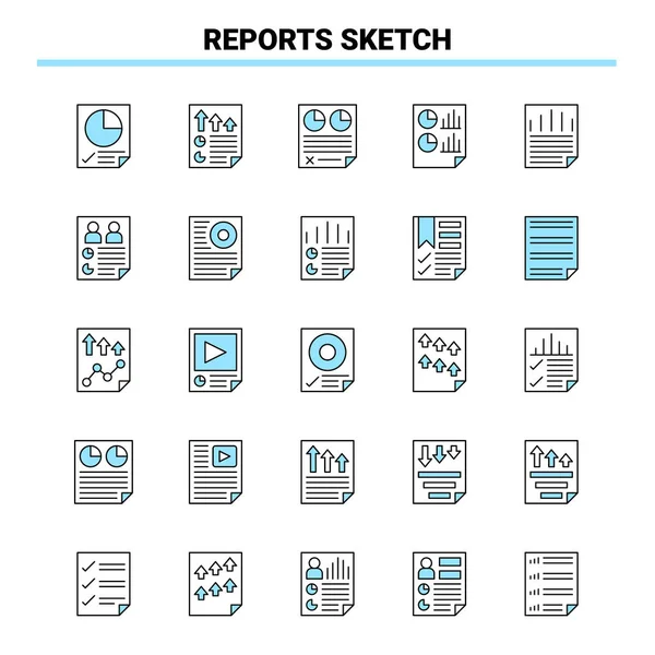 25 Relatórios Sketch Black and Blue icon Set. Design de ícones criativos — Vetor de Stock