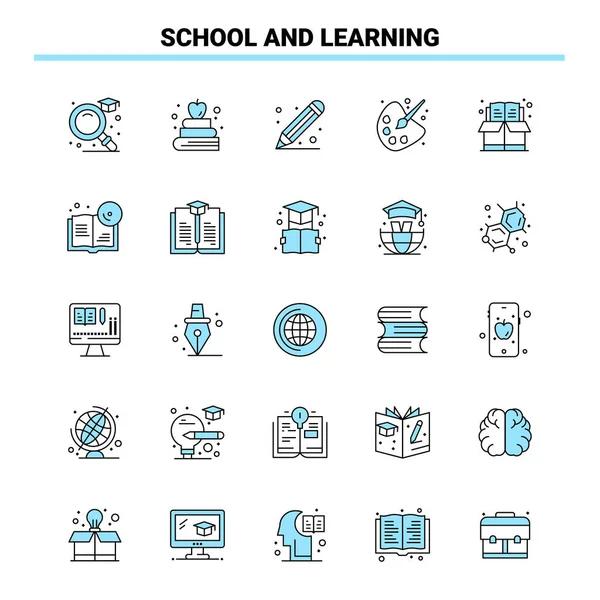 Szkoła Nauka Czarny Niebieski Zestaw Ikon Kreatywna Ikona Projekt Szablon — Wektor stockowy