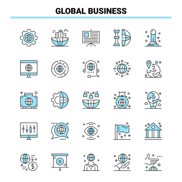 Conjunto Iconos Global Business Black Blue Icono Creativo Diseño Plantilla — Vector de stock