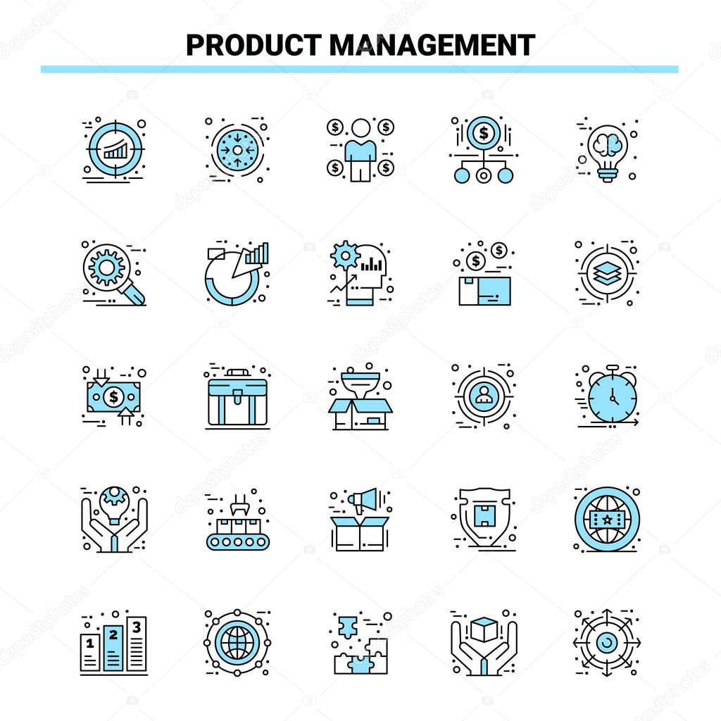 25 Product Management Black and Blue icon Set. Creative Icon Des