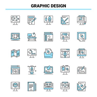 25 Graphic Design Black and Blue icon Set. Creative Icon Design 