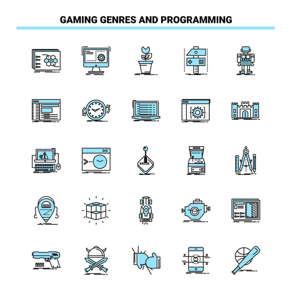 stock vector 25 Gaming Genres And Programming Black and Blue icon Set. Creati