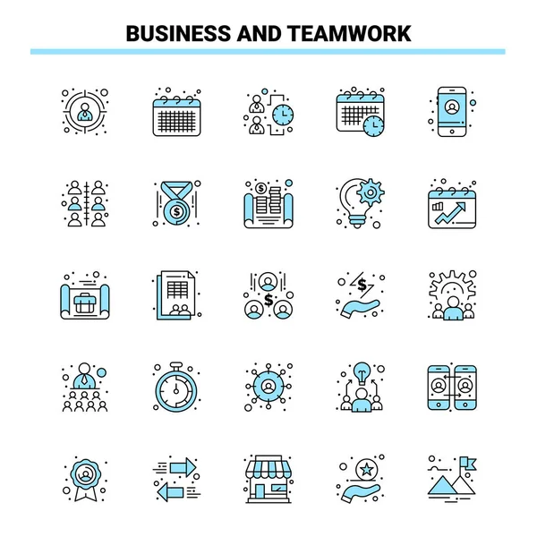25 İş ve Takım Çalışması Siyah ve Mavi ikon Seti. Yaratıcı Simge 