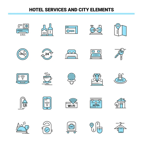 Servicios Del Hotel Elementos Ciudad Conjunto Iconos Negro Azul Icono — Vector de stock