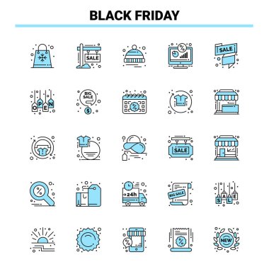 25 Black Friday Black and Blue ikon seti. Yaratıcı Simge Tasarımı