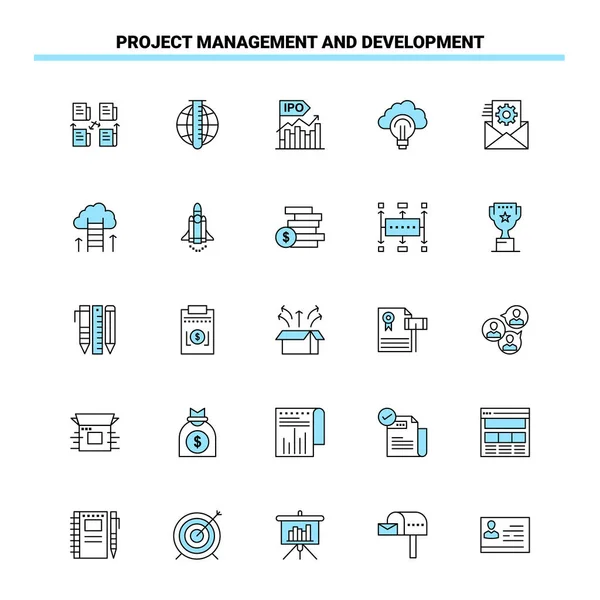 25 Project Management and Development Black and Blue icon Set. C — ストックベクタ