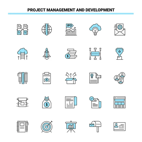 25 Project Management and Development Black and Blue icon Set. C