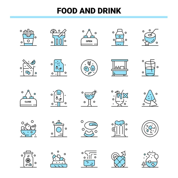Yiyecek Içecek Siyah Mavi Ikon Seti Yaratıcı Simge Tasarımı Logo — Stok Vektör