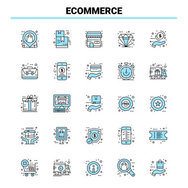 25 Etrade Siyah ve Mavi ikon Seti. Yaratıcı Simge Tasarımı ve logo şablonu