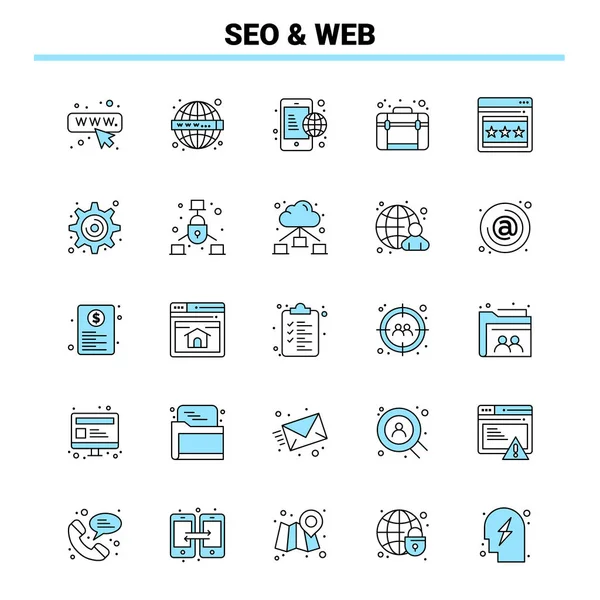 25 Seo & Web Conjunto de iconos Negro y Azul. Icono creativo Diseño y l — Vector de stock