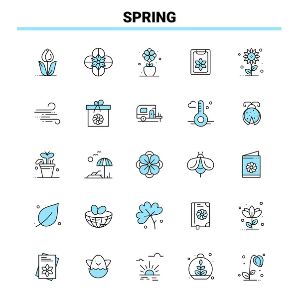 Conjunto Iconos Spring Black Blue Icono Creativo Diseño Plantilla Logotipo — Vector de stock