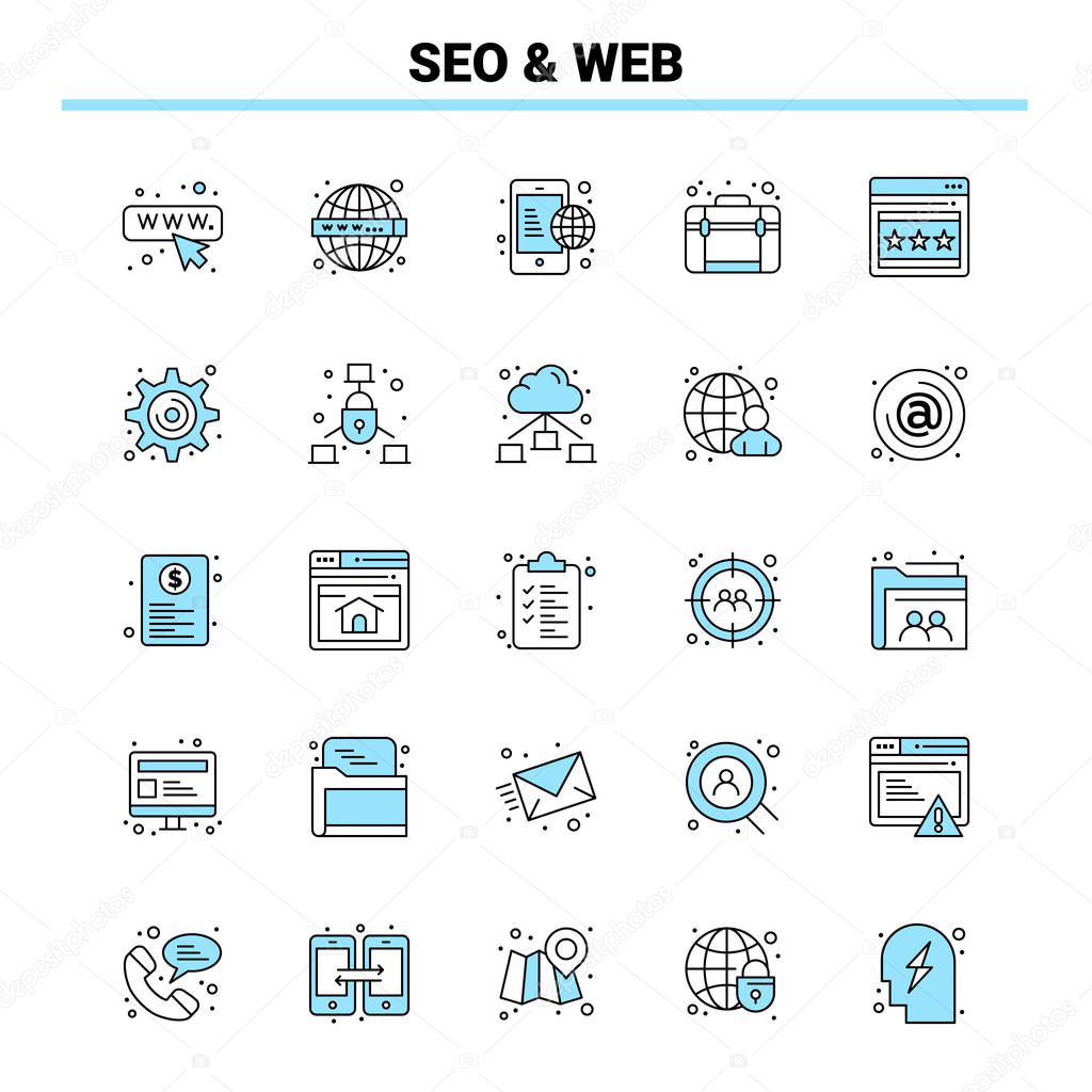 25 Seo & Web Black and Blue icon Set. Creative Icon Design and l