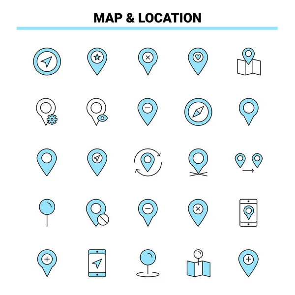 25 Map & Location Black and Blue icon Set. Creative Icon Design — Stock Vector