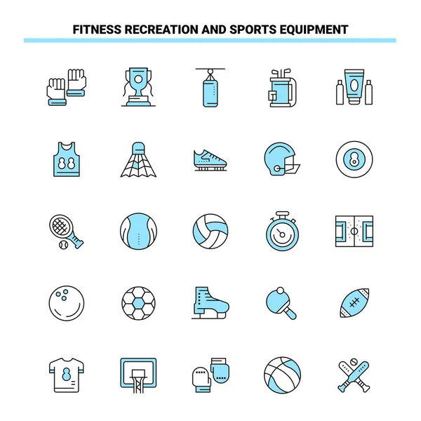 Fitness Ricreazione Attrezzature Sportive Set Icone Nero Blu Icona Creativa — Vettoriale Stock