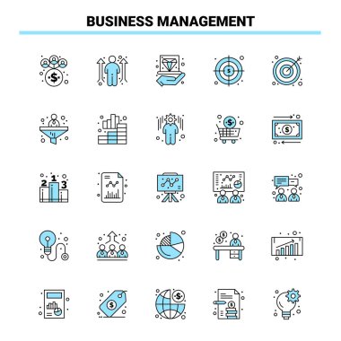 25 İş Yönetimi Siyah ve Mavi simge seti. Yaratıcı Simge Tasarımı ve logo şablonu