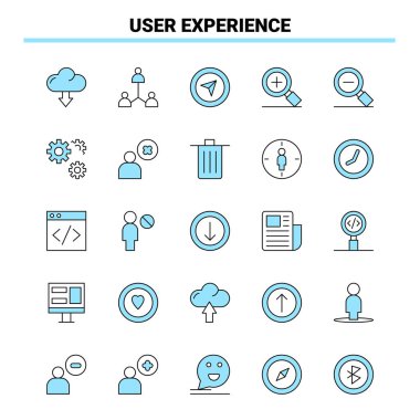25 Kullanıcı Deneyimi Siyah ve Mavi simge kümesi. Yaratıcı Simge Tasarımı