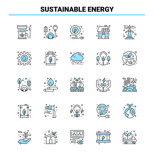 25 Conjunto de iconos Energía Sostenible Negro y Azul. Icono creativo Des — Vector de stock