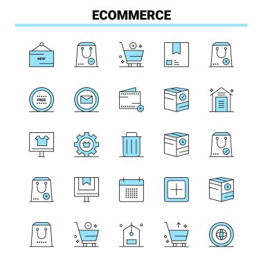 25 Etrade Siyah ve Mavi ikon Seti. Yaratıcı Simge Tasarımı ve Ben