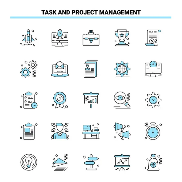 25 Görev ve Proje Yönetimi Siyah ve Mavi simge kümesi. Yaratıcı Simge Tasarımı ve logo şablonu