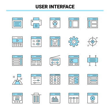25 Kullanıcı Arayüzü Siyah ve Mavi simge seti. Yaratıcı Simge Tasarımı ve logo şablonu