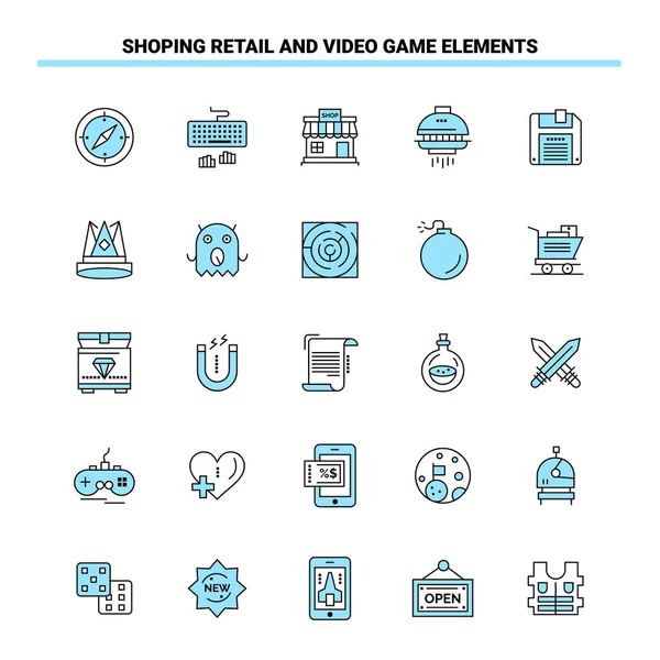 Shoping Retail Video Game Elements Black Blue Icon Set Креативный — стоковый вектор