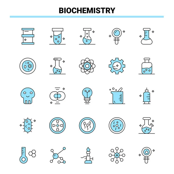 25 Bioquímica Conjunto de iconos Negro y Azul. Diseño de iconos creativos y — Vector de stock