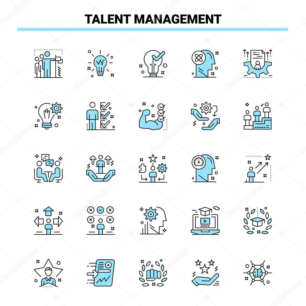 25 Talent Management Black and Blue icon Set. Creative Icon Desi