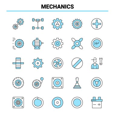 25 Mechanics Black and Blue icon Set. Creative Icon Design and l