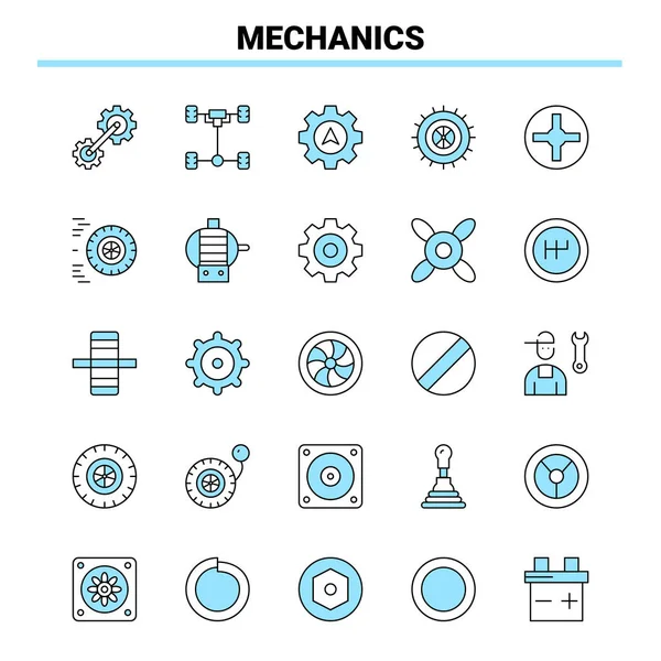 25 Mecánica Conjunto de iconos Negro y Azul. Icono creativo Diseño y l — Vector de stock