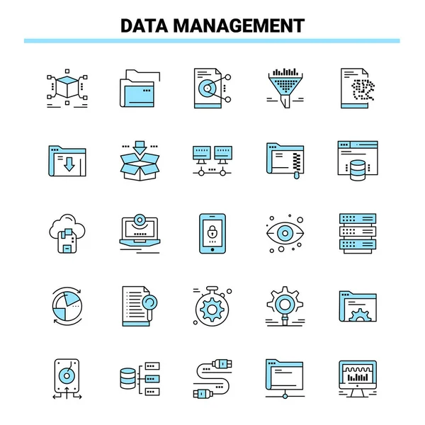 Data Management Schwarz Blaues Icon Set Kreatives Icon Design Und — Stockvektor