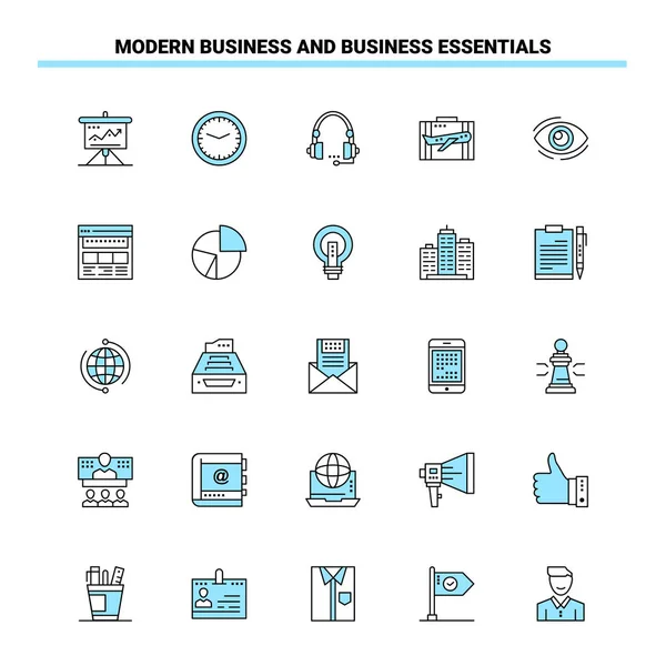 25 moderne Business und Business Essentials schwarz und blau Icons — Stockvektor