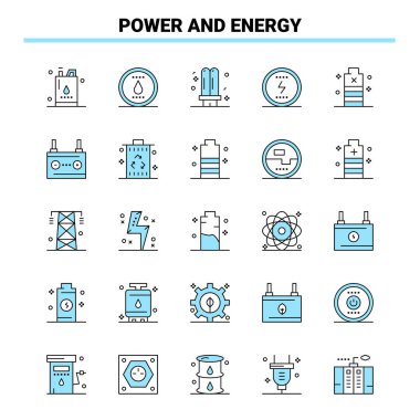 25 Power And Energy Black and Blue icon Set. Creative Icon Desig