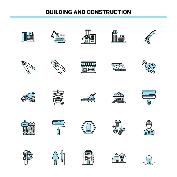 25 Construcción y construcción Conjunto de iconos Negro y Azul. Creativo I — Vector de stock