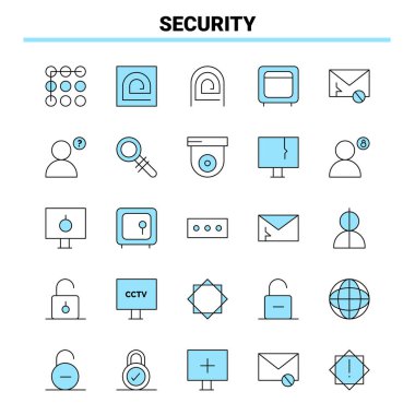 25 Security Black and Blue icon Set. Creative Icon Design and lo