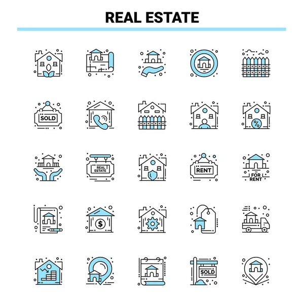 Real Estate Black Blue Icon Set Design Ícone Criativo Modelo — Vetor de Stock