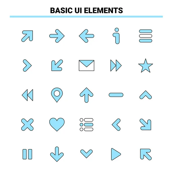 25 Grundläggande Ui Elements svart och blå ikon Set. Kreativa ikonen Desi — Stock vektor