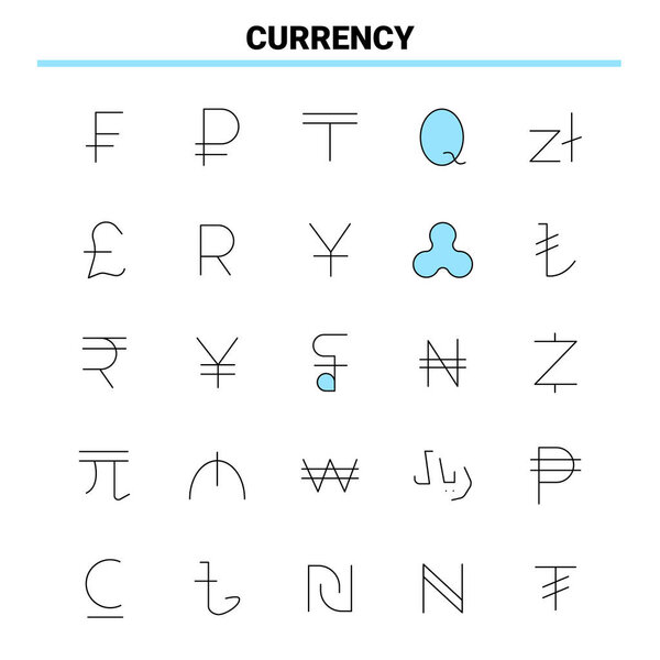 25 Currency Black and Blue icon Set. Creative Icon Design and lo