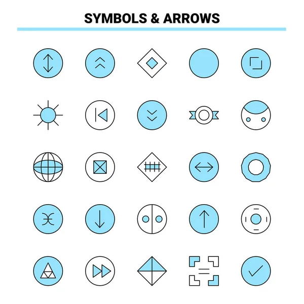 25 Symbols & Arrows Black and Blue icon Set. Creative Icon Desig — Stock vektor