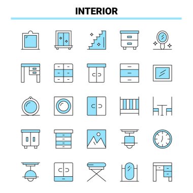 25 İç Mavili Siyah ve Mavi simge seti. Yaratıcı Simge Tasarımı ve lo