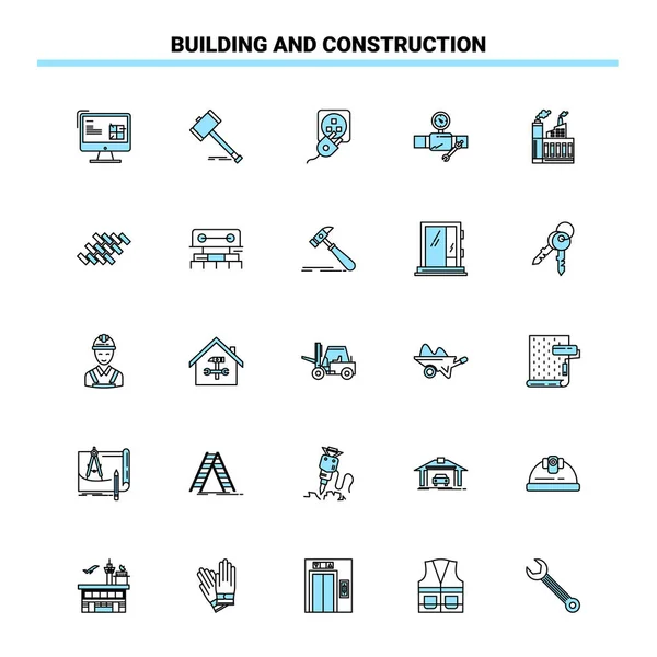 25建筑和施工黑色和蓝色图标集 创意图标设计和标识模板 — 图库矢量图片