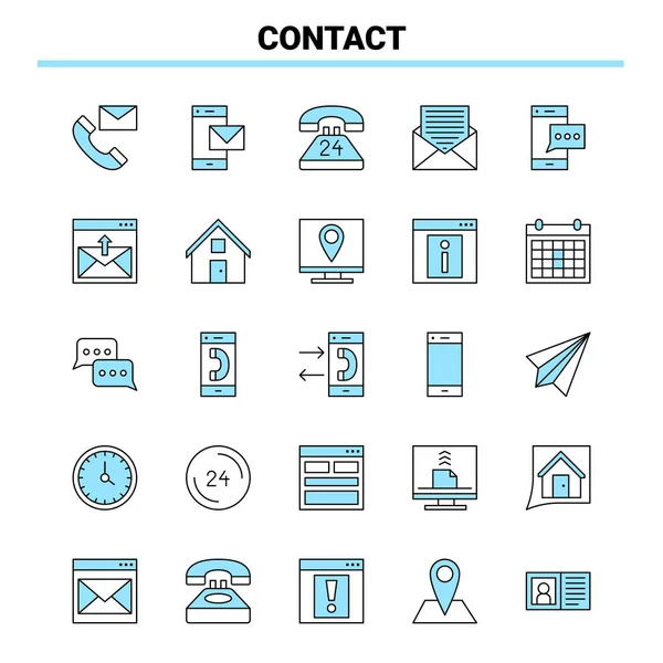 25 Contact Black and Blue icon Set. Креативный дизайн иконок и журнал — стоковый вектор