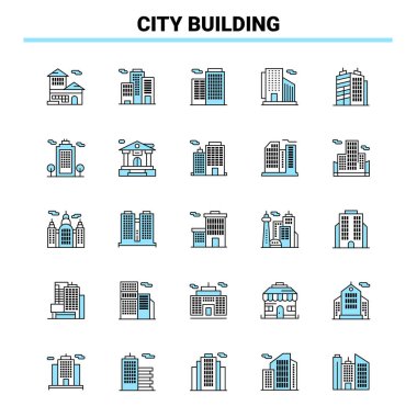 25 City Binası Siyah ve Mavi simge seti. Yaratıcı Simge Tasarımı a