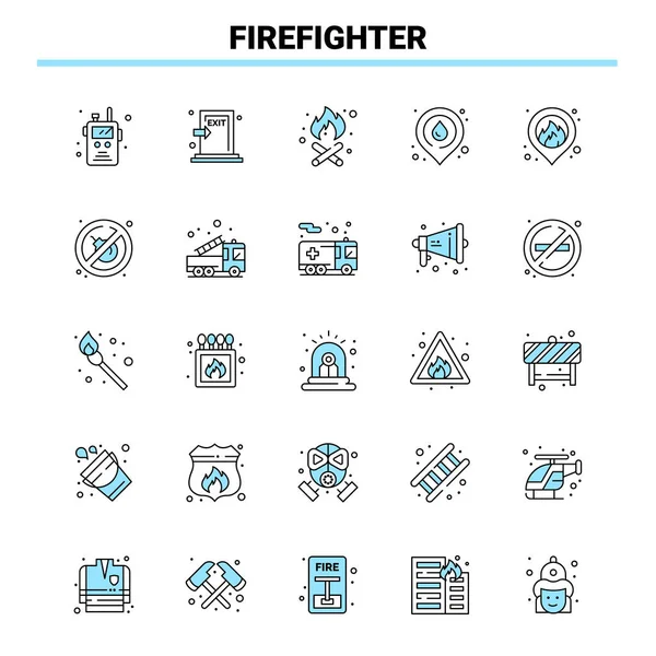 25 Пожарный черный и синий значок набор. Креативный дизайн икон и — стоковый вектор