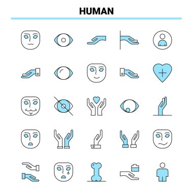 25 İnsan Siyah ve Mavi ikon Seti. Yaratıcı Simge Tasarımı ve logo şablonu