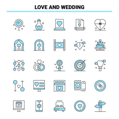 25 Love And Wedding Black and Blue icon Set. Creative Icon Desig