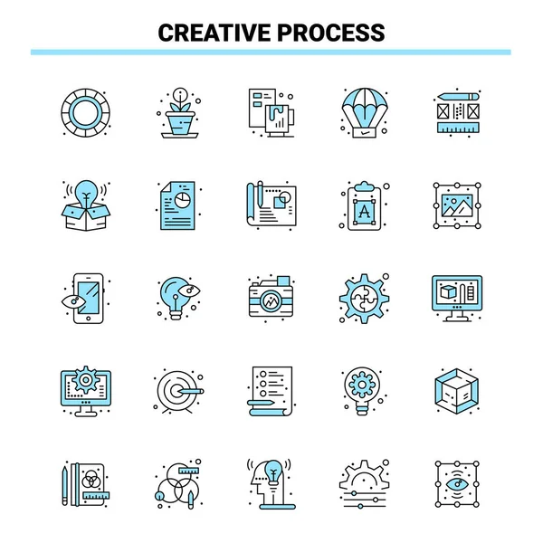 25 Conjunto de iconos Creative Process Black and Blue. Icono creativo Desig — Vector de stock